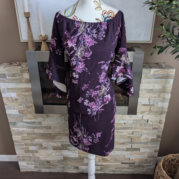 Ricki's Dresses & Skirts - Ricki's Deep Purple Floral Semi off the Shoulder Midi Dress